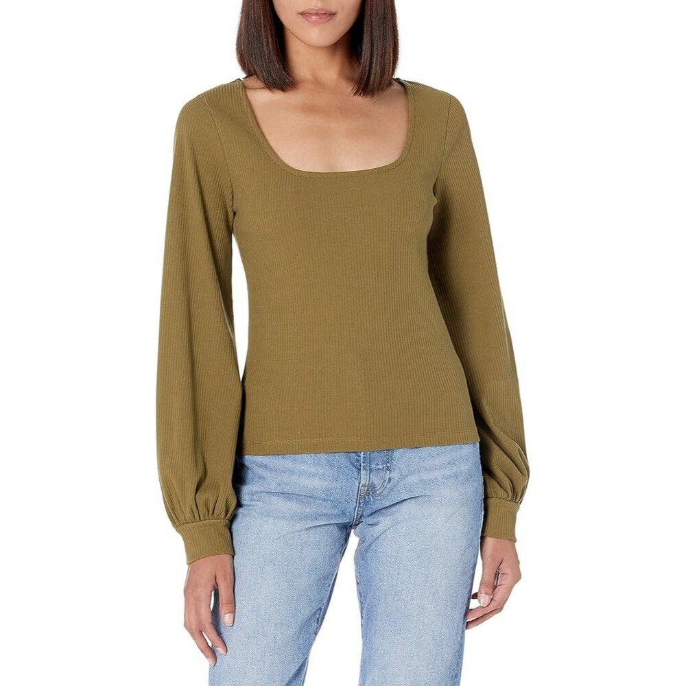 The Drop Women's‎ @lucyswhims Square-Neck Balloon-Sleeve Top, Olive, Small